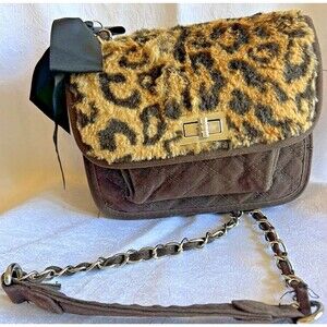 Cute Boho Cougar/Leopard Print Crossbody Compartment Purse with Chain Strap